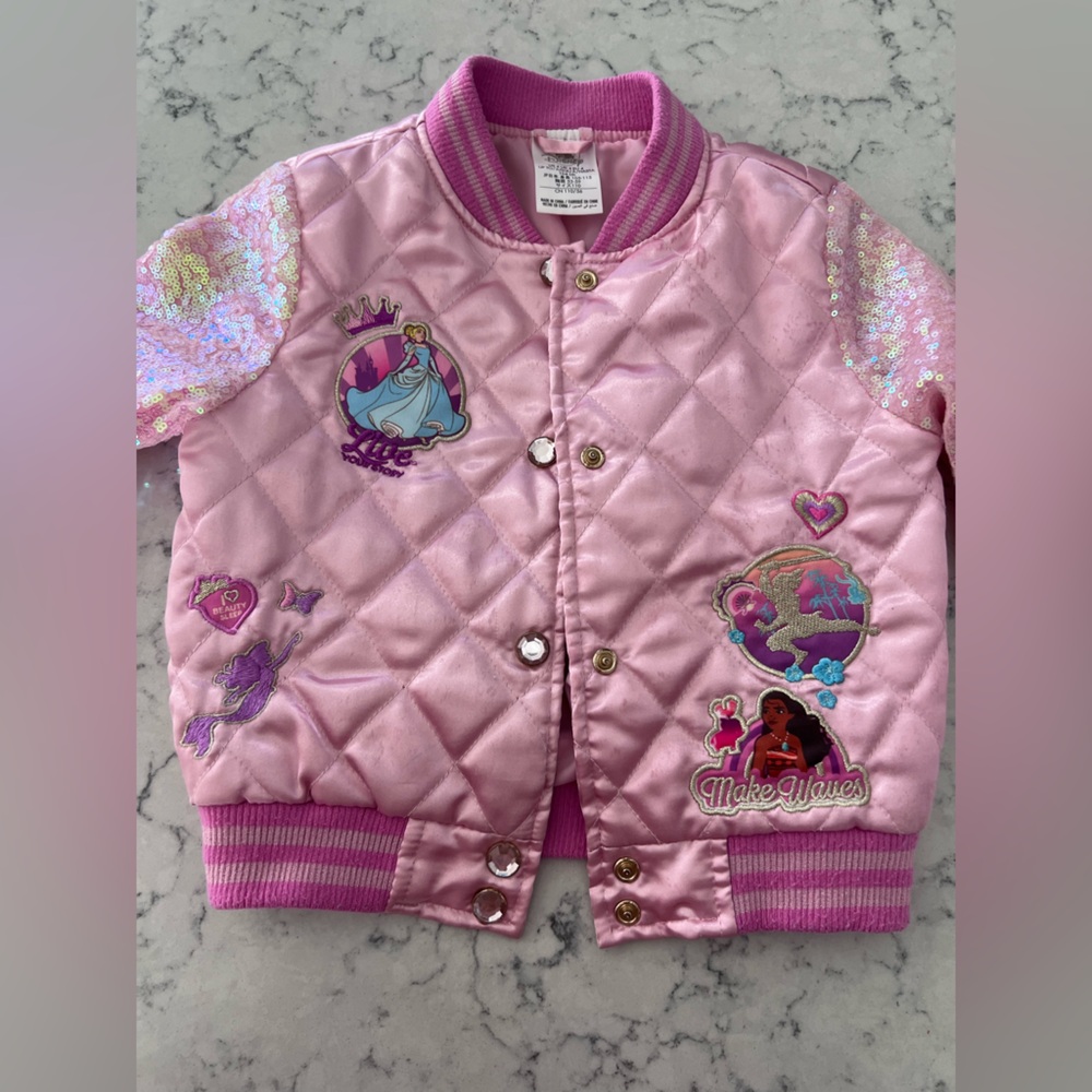 Disney Pink Quilted Princess Patch Bomber Jacket